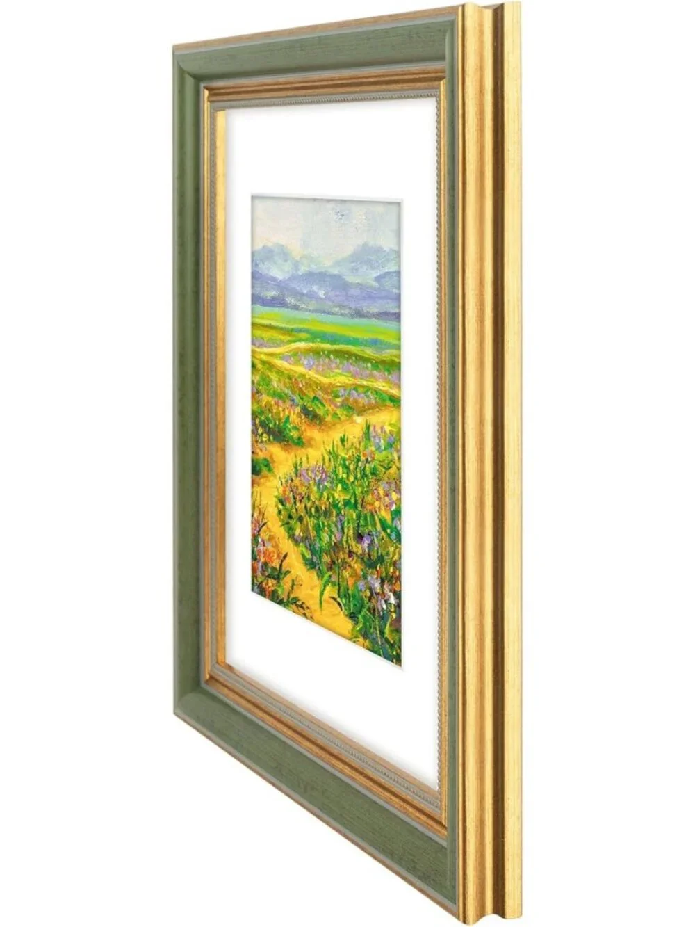Ornate 11x14 Picture Frame for 8x10 Photos, Real Glass Wall Display, Green Gold